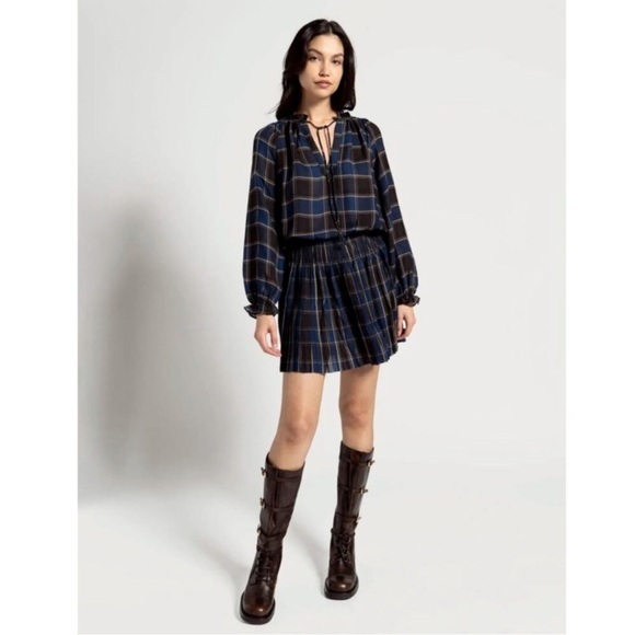 Current Air Dresses & Skirts - Current Air Plaid Blouson Sleeve Pleated Mini Length Dress Size Medium